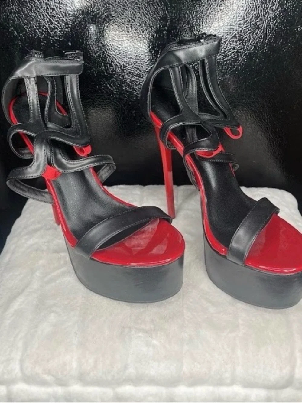 Black and Red Platform Stiletto Sandals - Women's High Heel Dress Shoes